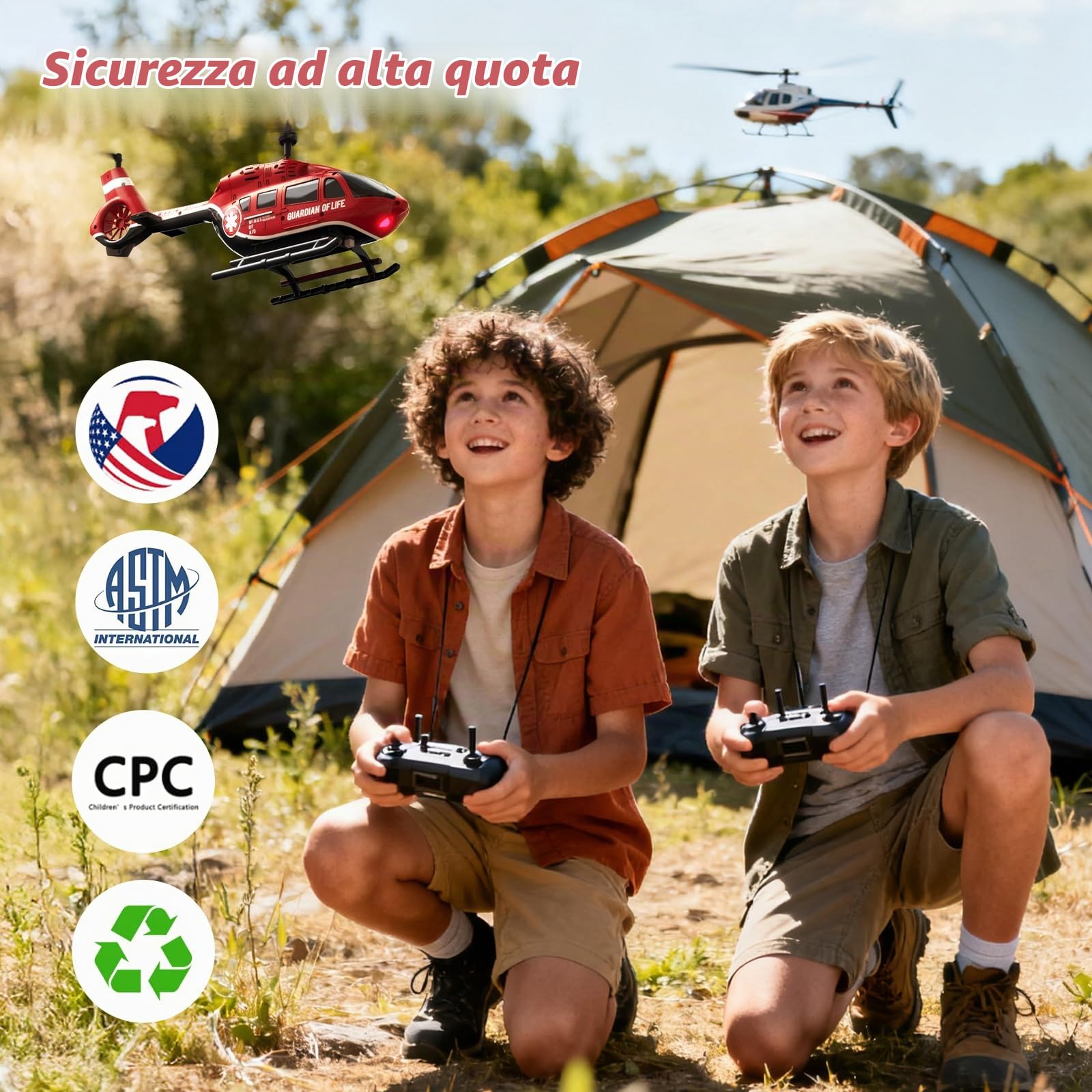 DEERC elicottero telecomando, RC militare di salvataggio con luci LED, 2 batterie ricaricabili, mantenimento dell'altitudine, controllo stabile 2.4GHz, giocattolo telecomandato ideale per bambini e