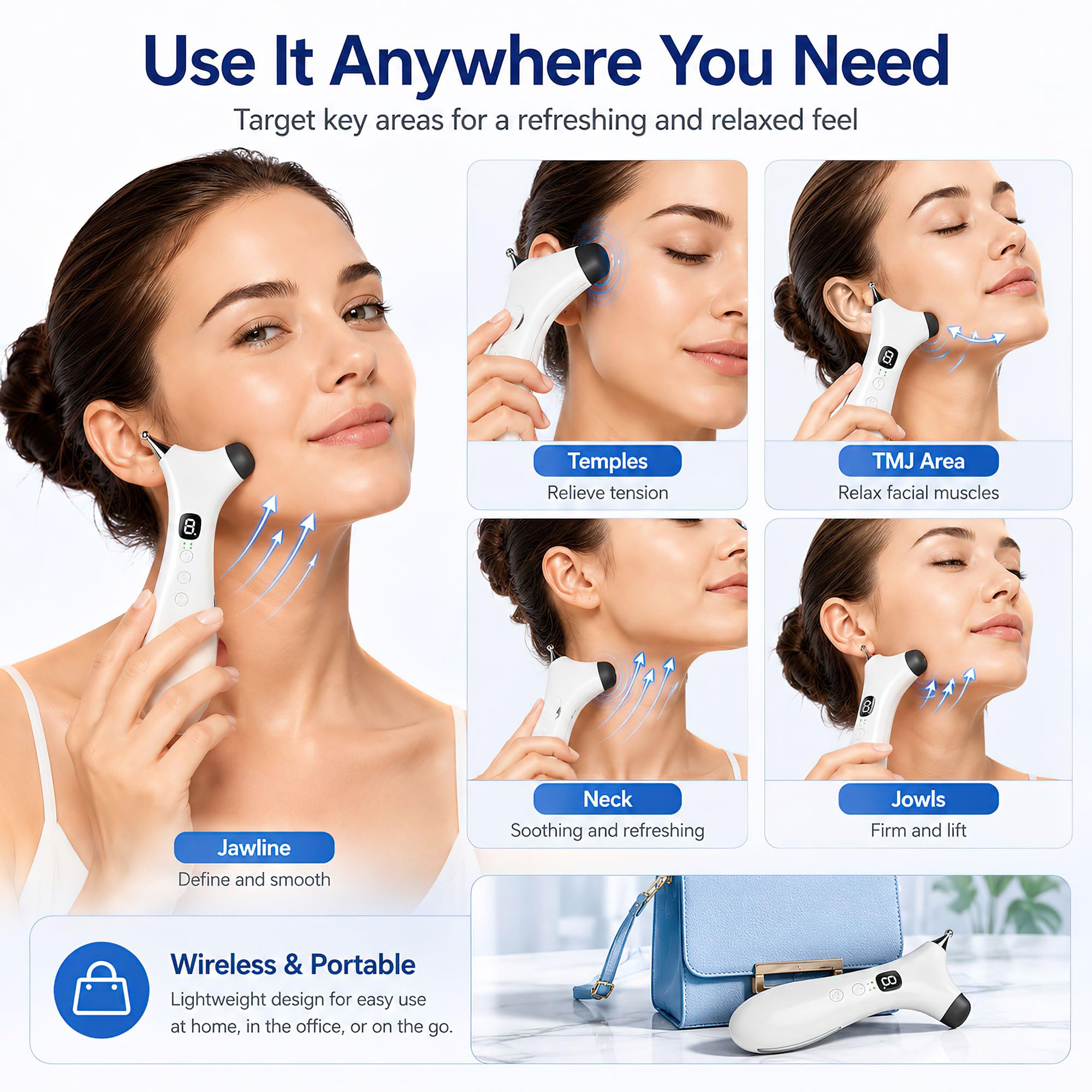 TMJ Jaw Massager Pen 3-in-1 Bian Stone Dual Head Heat Vibration Tool