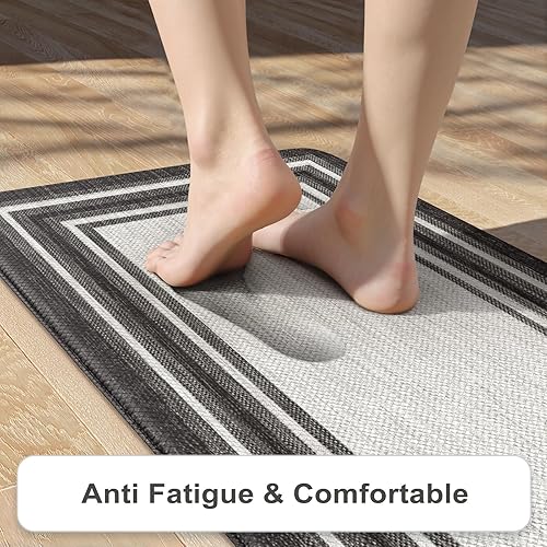 Vista 442 de KIMODE - Juego de 2 tapetes de cocina bohemios, antifatiga, antideslizantes, impermeables, ergonómicos, acolchados, cómodos, para lavandería, Caqui