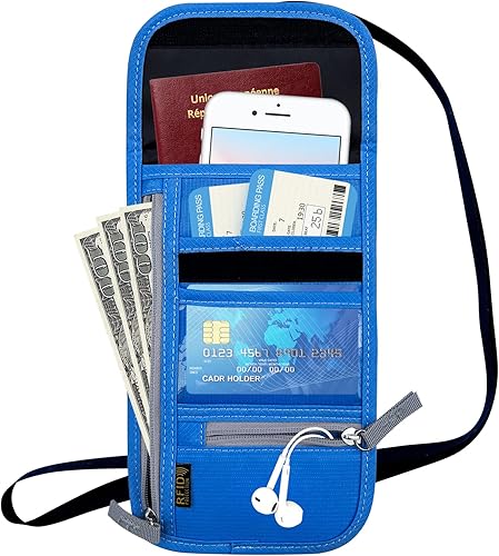Miniatura 5 de Cartera de viaje para el cuello, soporte para pasaporte con bloqueo RFID y correa ajustable para el cuello para hombres y mujeres para mantener el