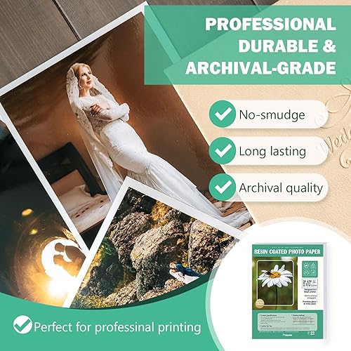 Miniatura 3 de Pikapoka Papel fotográfico brillante de alta calidad recubierto de resina, papel de calidad fotográfica RC pesado de 8 x 10 pulgadas para impresora