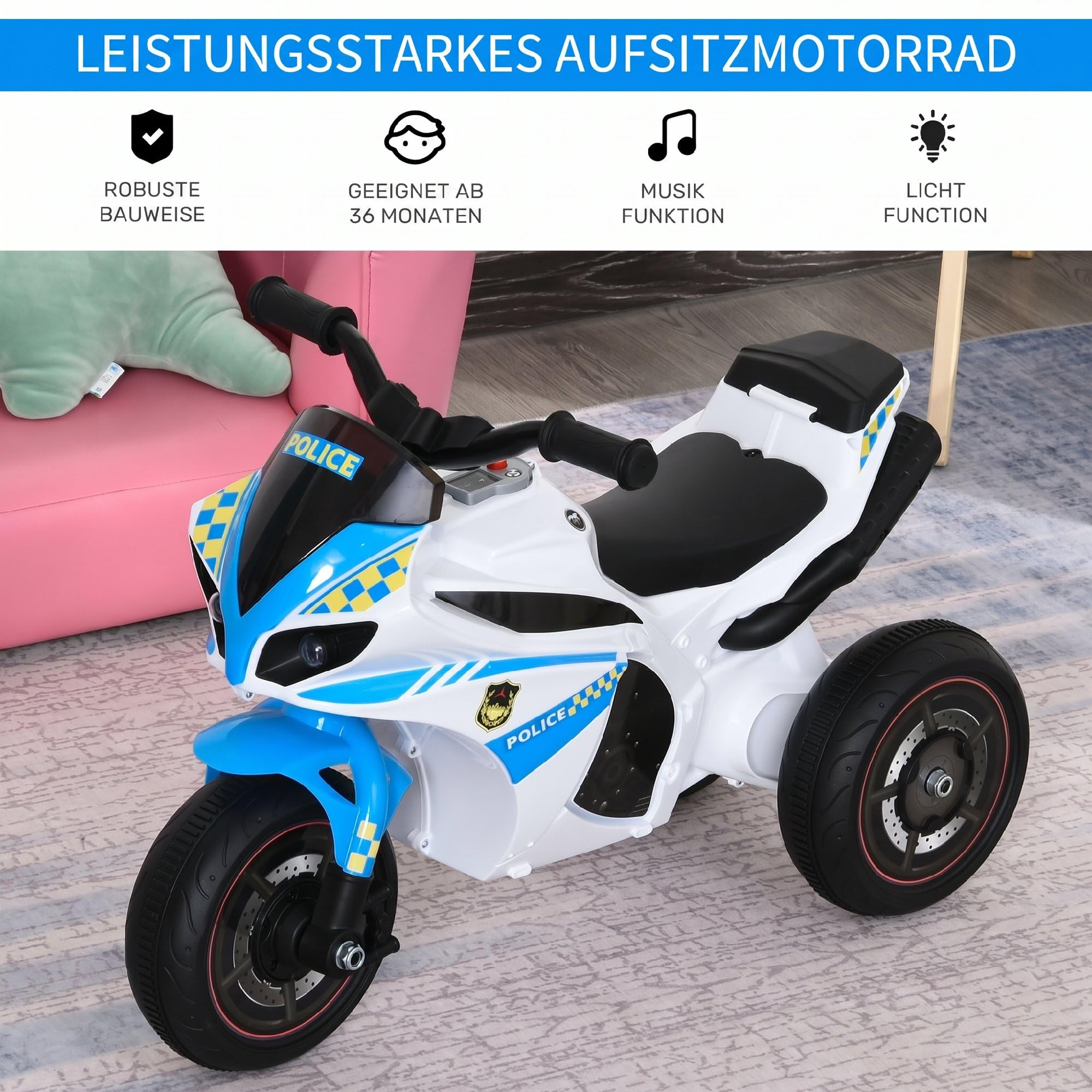 HOMCOM Rutschauto mit Musik und Scheinwerfer für 18-36 Monate Kinder Blau