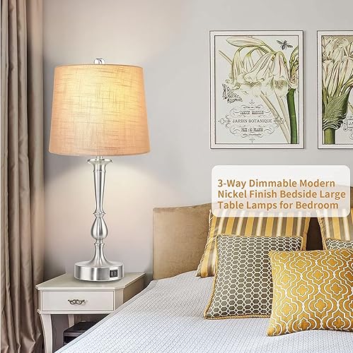 Miniatura 5 de PARTPHONER Juego de 2 lámparas de mesa con control táctil con puertos de carga USB duales, lámparas de escritorio, regulables de 3 vías, modernas