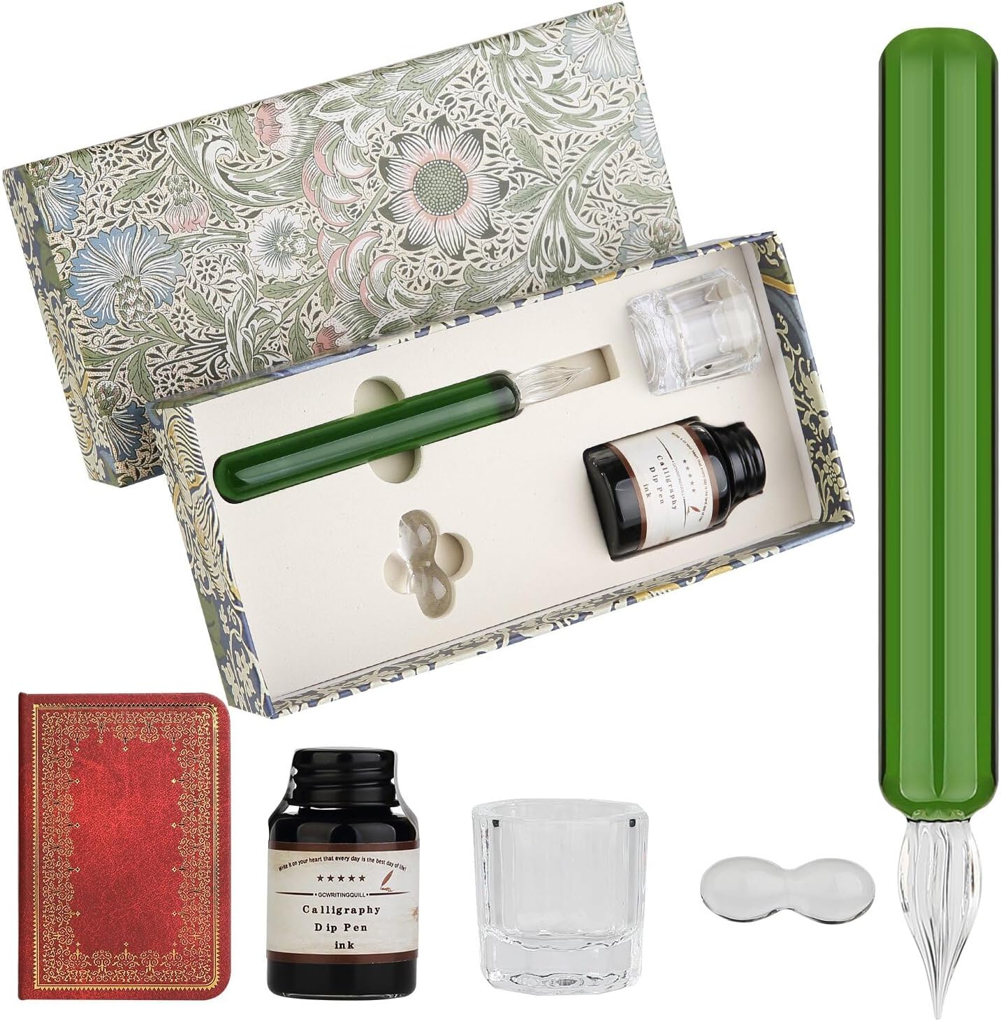 Glass Dip Pen Set,Calligraphy Pen,A Squat Crystal Signature Pen for Art, Writing, Signatures -Decoration and Business Gift (Green)