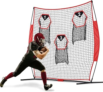 Football Throwing Target Net - Quarterback Training with 3 Pockets Heavy-Duty Fiberglass Poles & Polyester Portable Accuracy Practice for Backyard/Team Drills Youth Players