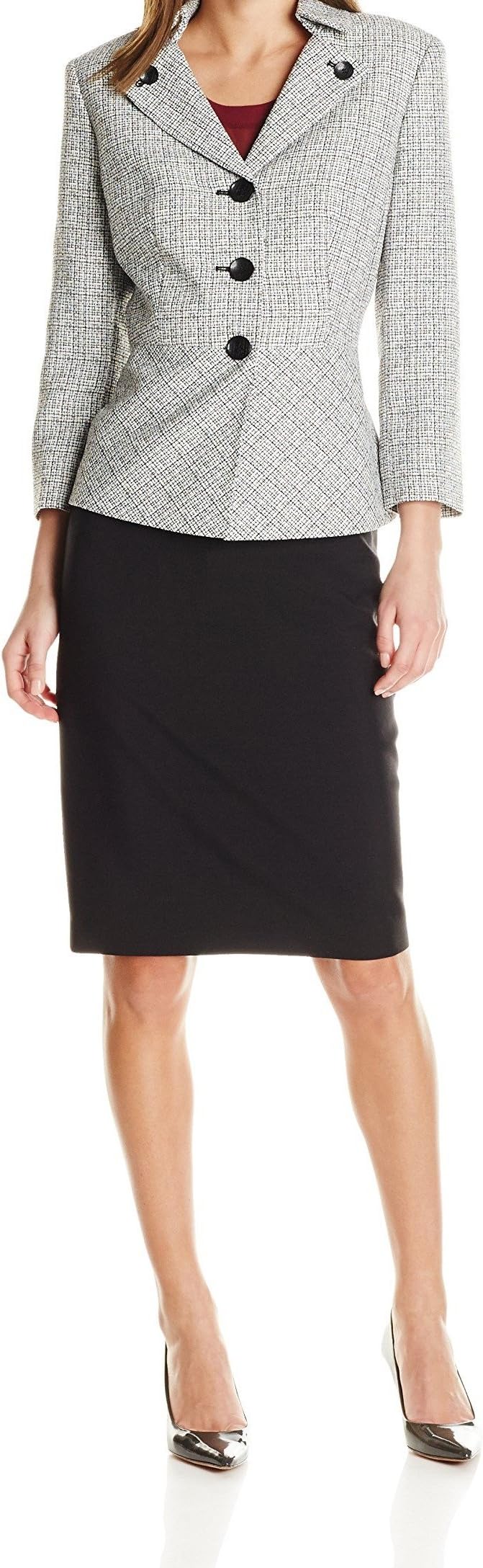 Le Suit Women's 3 Button Notch Collar Jacket and Skirt Suit Set