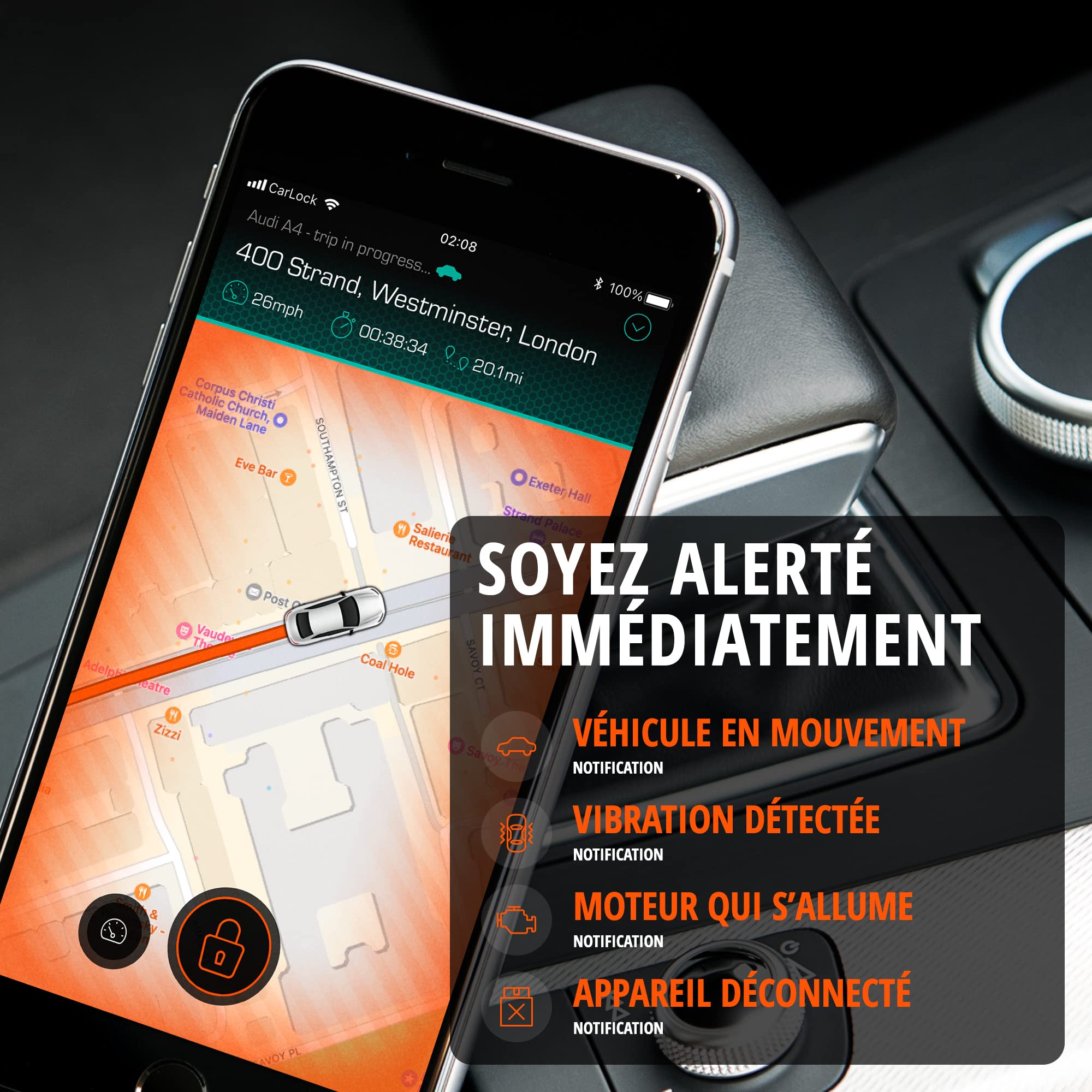 Carlock Basic 4G Traceur GPS. Alarme & Antivol Voiture. Trace Votre Voiture en Temps Réel et Vous Avertit Immédiatement en Cas de Vibration ou de Mouvement Suspect. Connecté