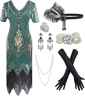 1920s Sequin Vintage Dress Beaded Gatsby Flapper Dress with Accessories Set - Buy now