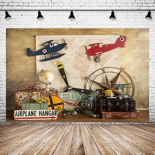 Miniatura 4 de Telones de fondo de sueño volador para niños, decoración de fiesta de primer cumpleaños, mapa piloto, avión, maleta de viaje, fondo de fotos, baby