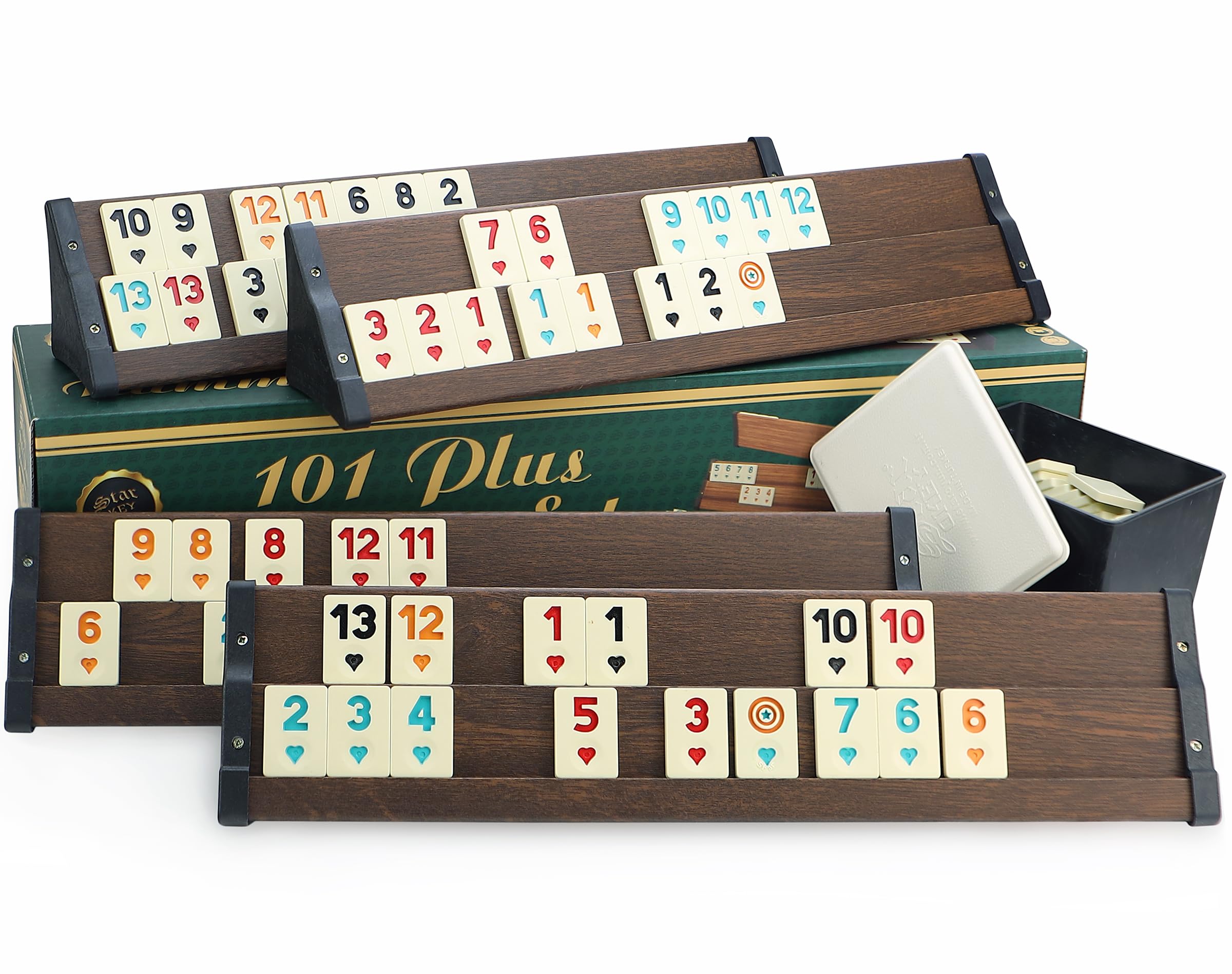 Star Holz Optik Rummy Set Okey mit Melamin Steine Plastik Okey TAKIMI/Dunkel