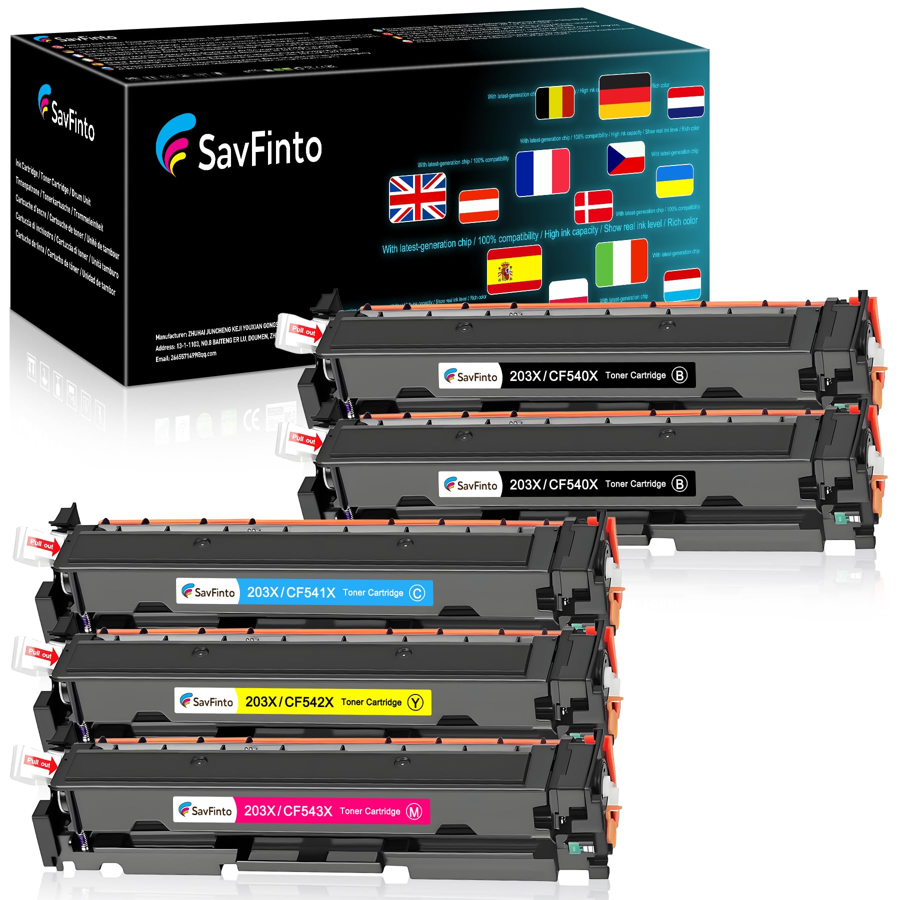 Zamienne wkłady z tonerem HP CF540A 203A do HP Color LaserJet Pro M254dw, M254nw M254dn, MFP M281fdw, M281fdn, M281cdw, M280n,