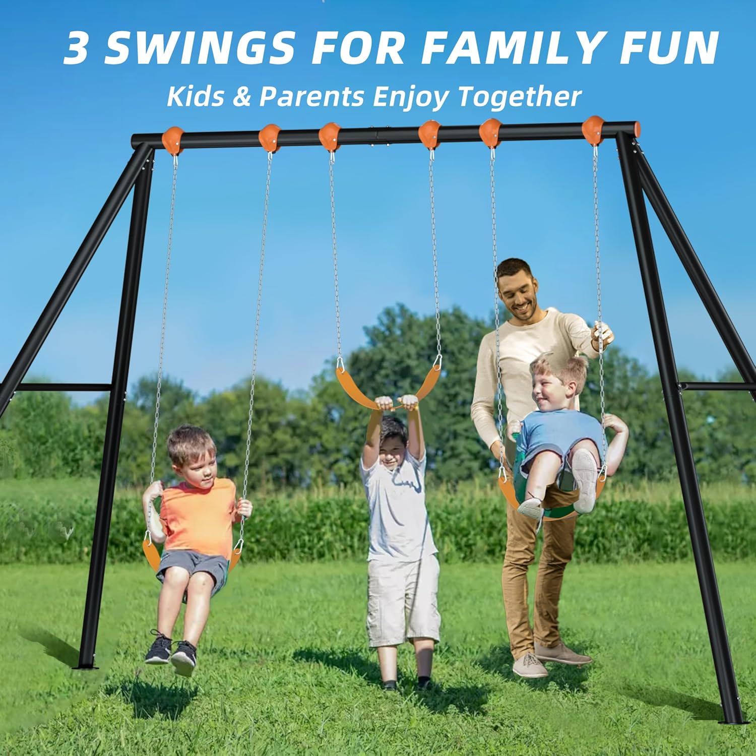 MR Heavy Duty Steel Swing Set, 10’ Tall Swing Sets with 3 Belt Swings, Classic A-Frame Metal Swing Set for Outdoor Backyard 700 Lbs Load Capacity