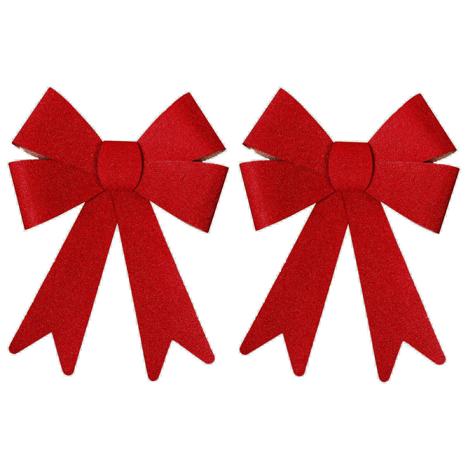 Robelli 2 Large Red Christmas Glitter Bow Decorations - Pre-Tied For Tree/Gifts/Table Etc (2 Large Red)