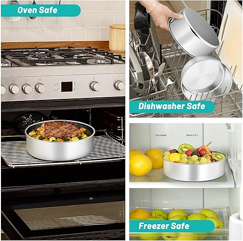 Miniatura 6 de TeamFar Molde redondo para tartas, de acero inoxidable de 9.5 x 3 pulgadas, para fiesta de cumpleaños, boda, no tóxico y resistente, acabado de