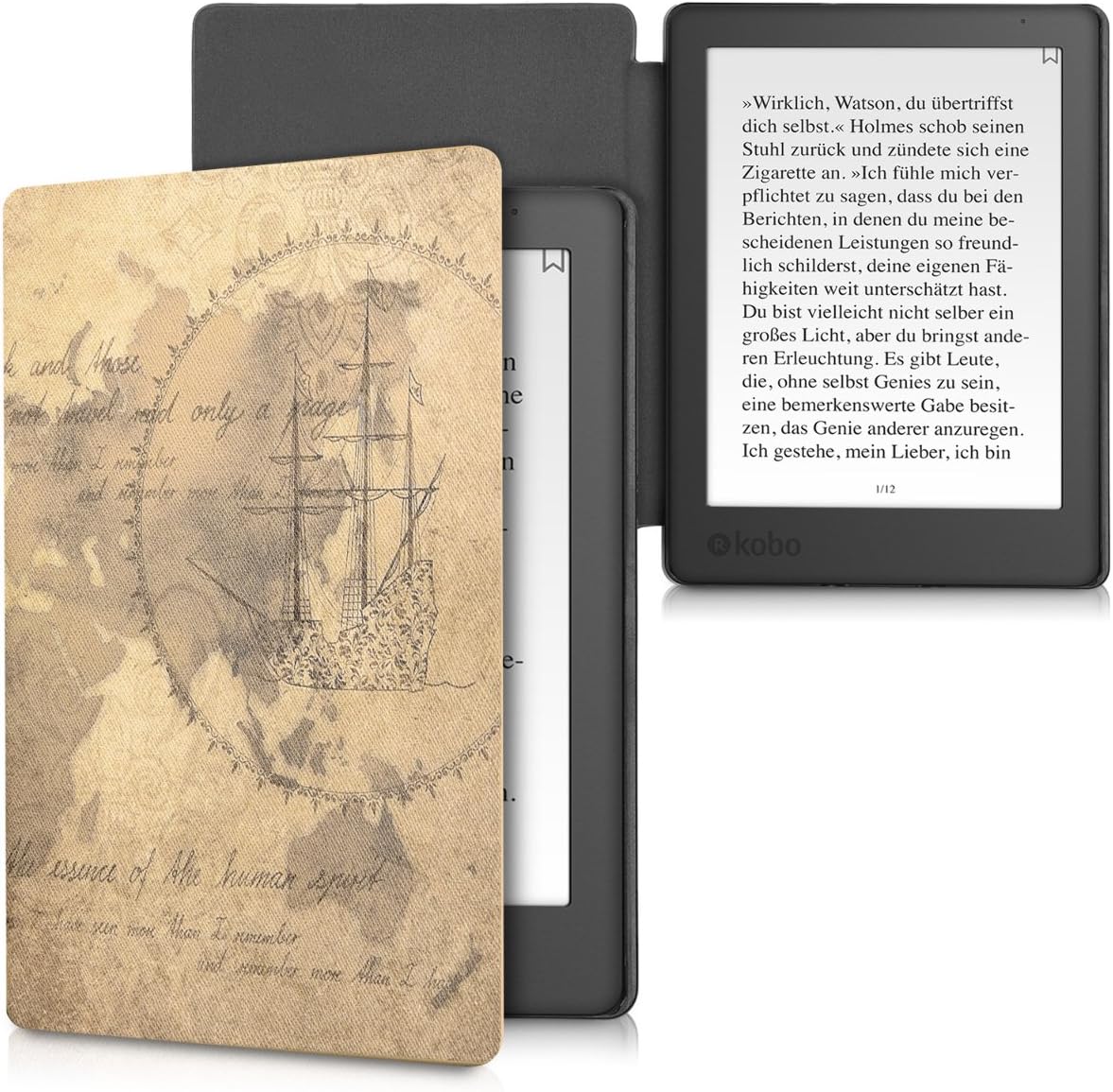 kwmobile Case Compatible with Kobo Aura H2O Edition 2 Case - eReader Cover - Travel Vintage Brown/Light Brown