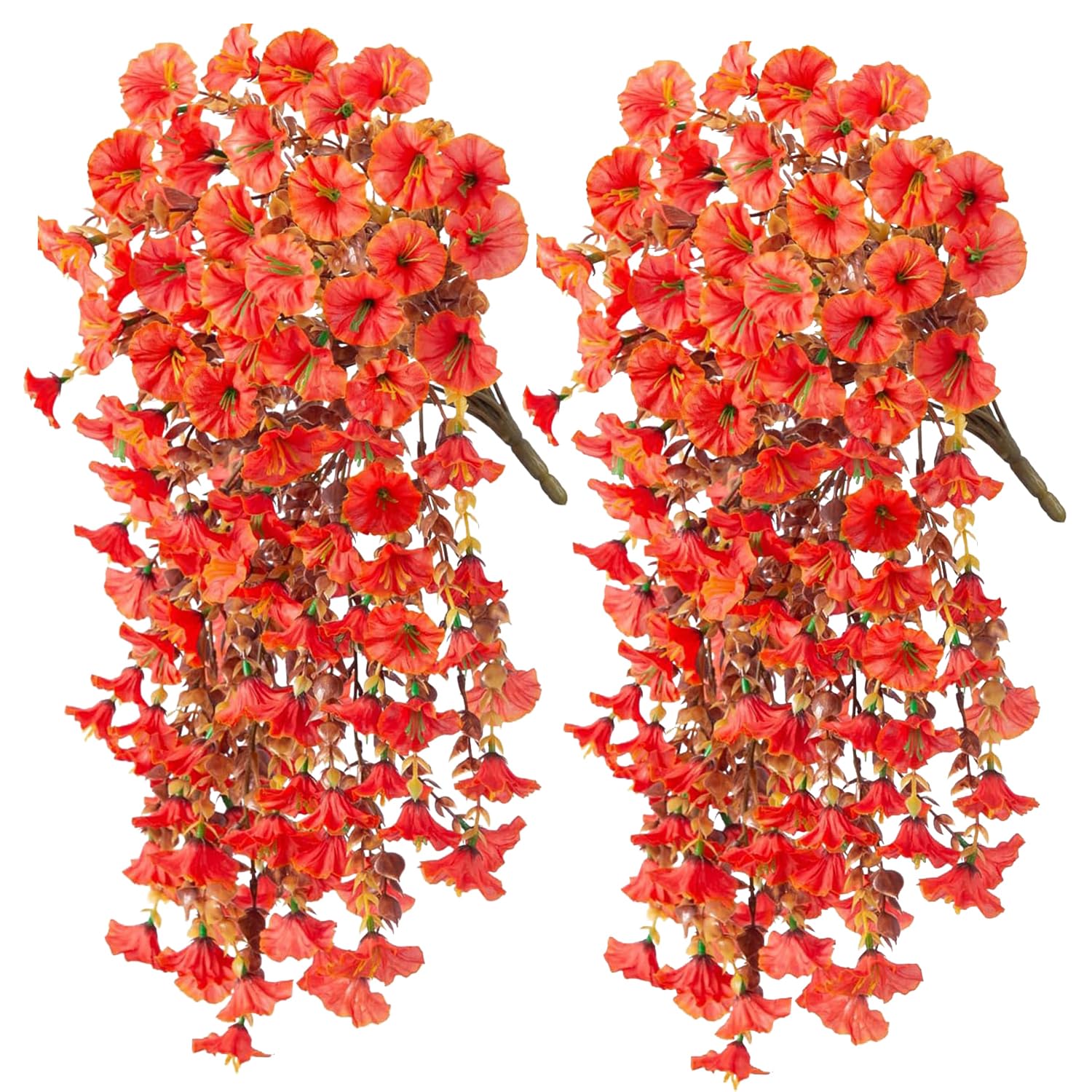 2PC Artificial Flowers Outdoor 75cm Artificial Hanging Flowers,Artificial-Plants Outdoor,Fake Hanging Baskets,UV Resistant Fake Flowers No Fade Faux Plants Garden Porch Window Box Decorating (orangeC)