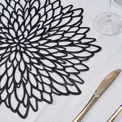 Miniatura 2 de Efavormart - Paquete de 6 manteles individuales de vinilo floral negro de 15 pulgadas, manteles individuales antideslizantes para mesa de comedor
