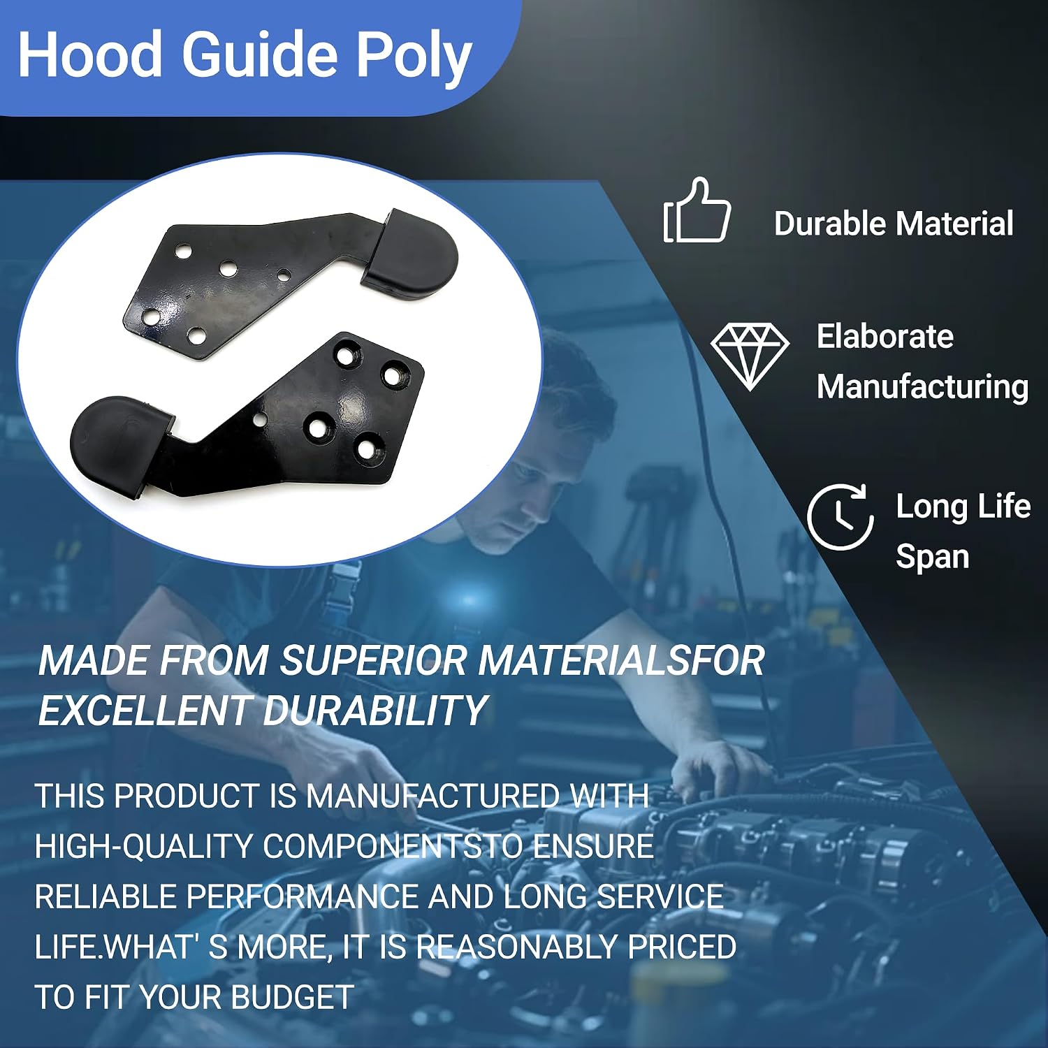 Hood Guide Poly Left Driver Side & Right Passenger Side IHC Combo Set Compatible with Select International Trucks Replaces HLK2733R HLK2733L 3810979C2 3810978C1 3810981C1 3810982C2