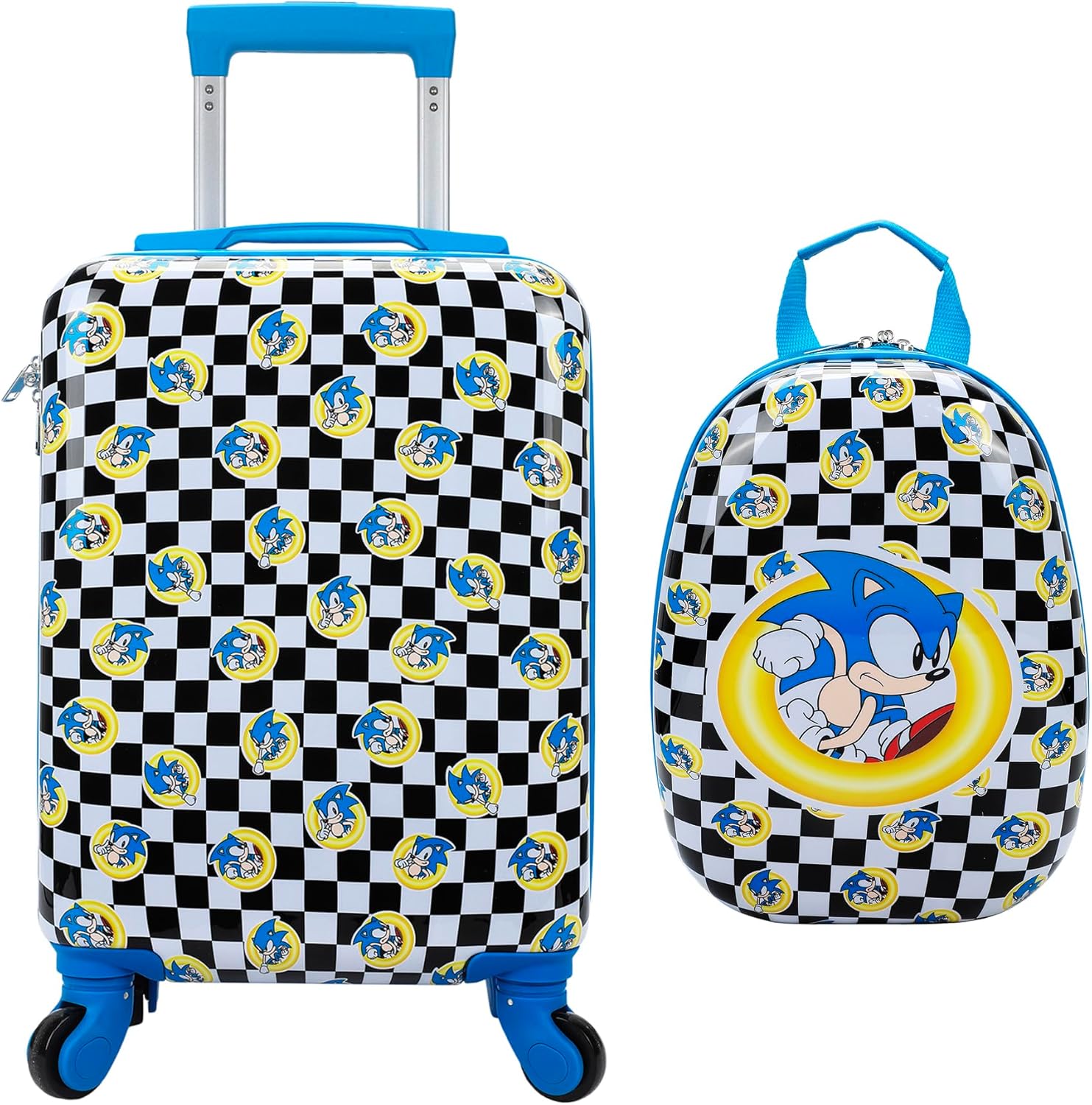 Bioworld Sonic the Hedgehog Kids' 2-Piece Travel Set With Rolling Suitcase And Backpack