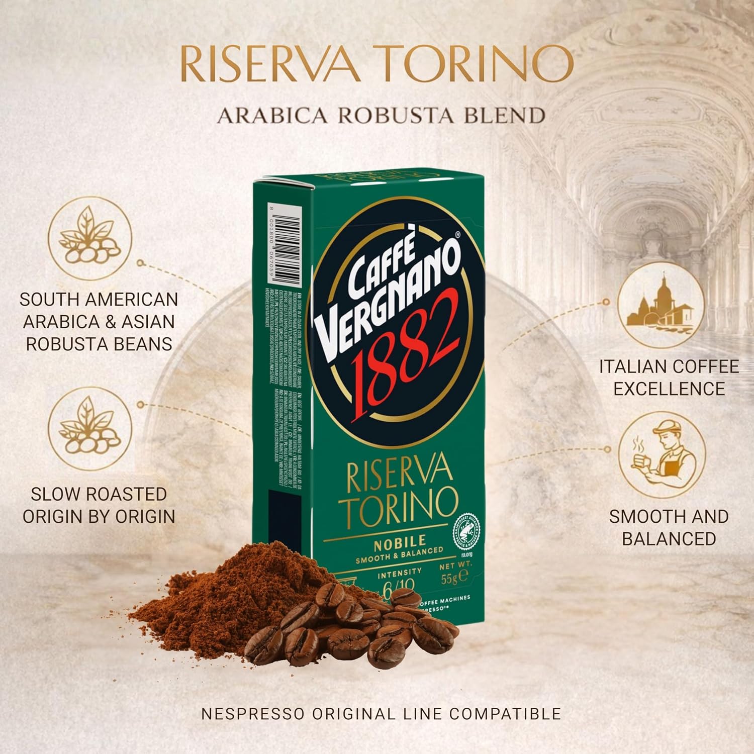 Caffe Vergnano Antica Bottega Whole Bean Coffee & Riserva Torino Nobile Espresso Pods Bundle, Italian Coffee Beans and Nespresso Original Compatible Capsules image 3