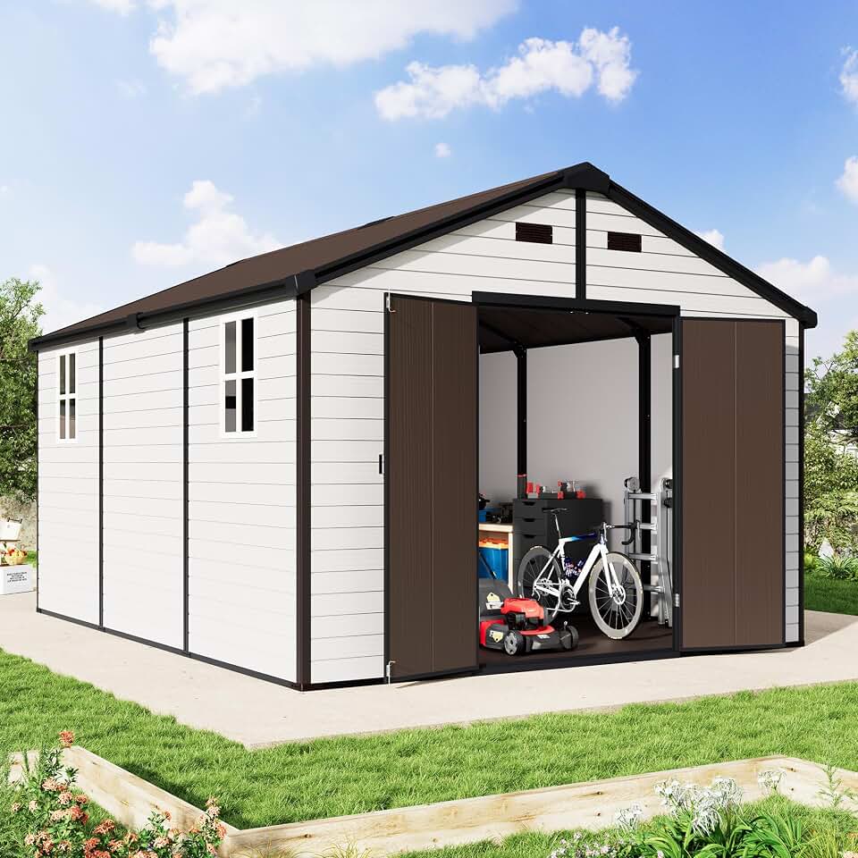 Jocisland 10 x 13.5 x 8 FT Gable Roof Resin Storage Shed with Floor