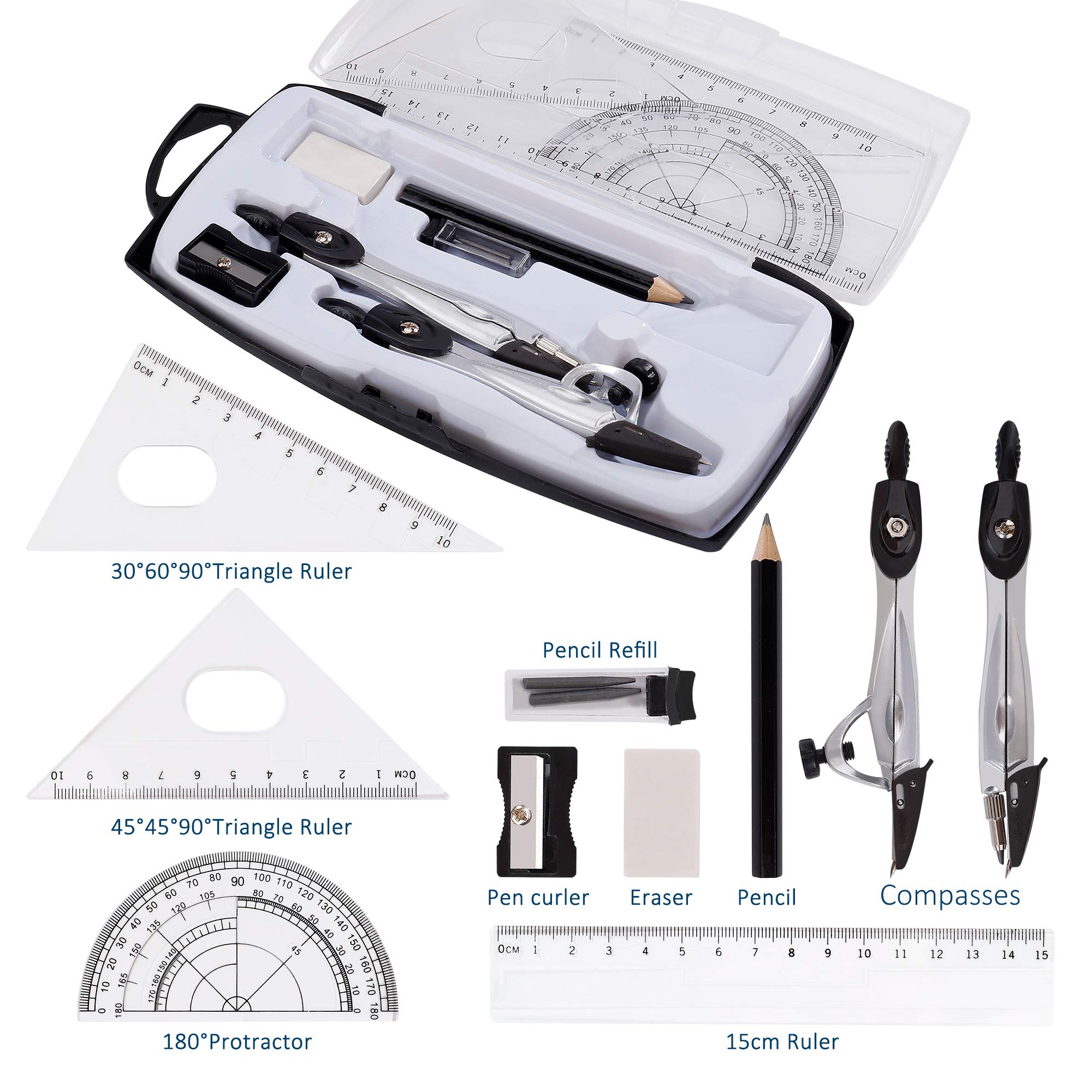 Rules Compasses Maths Set 10-Piece Geometry Math Set For School - Compasses, Protractor ...