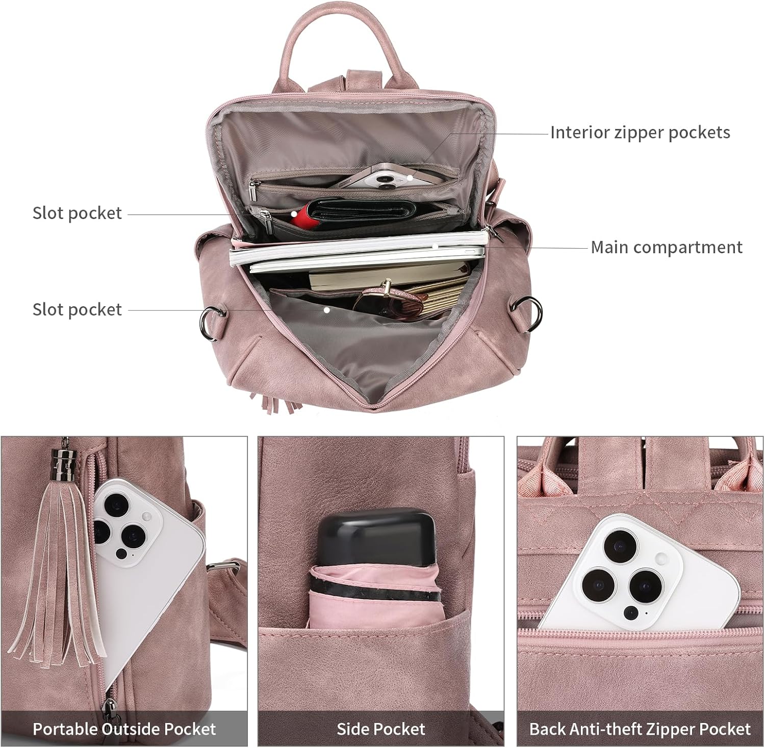 GAEKEAO Backpack Purse for Women Large Womens Bag Designer Travel Backpack Purses PU Fashion Ladies Shoulder Bag with Tassel - Image 4