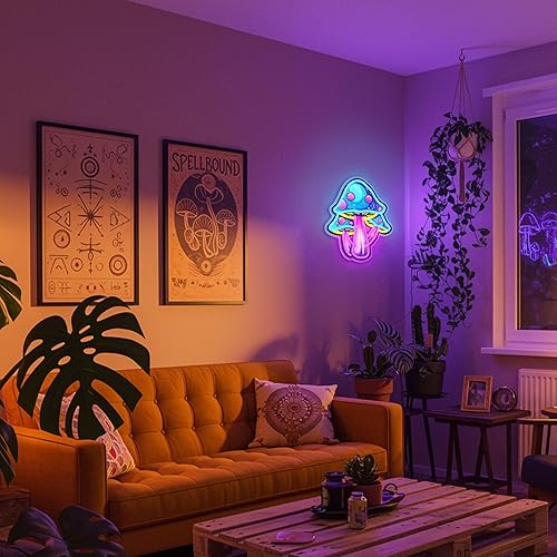 Miniatura 6 de Letrero de neón de hongo regulable para decoración de pared, letrero LED de hongo para dormitorio, sala de juegos, cueva de hombre, decoración de