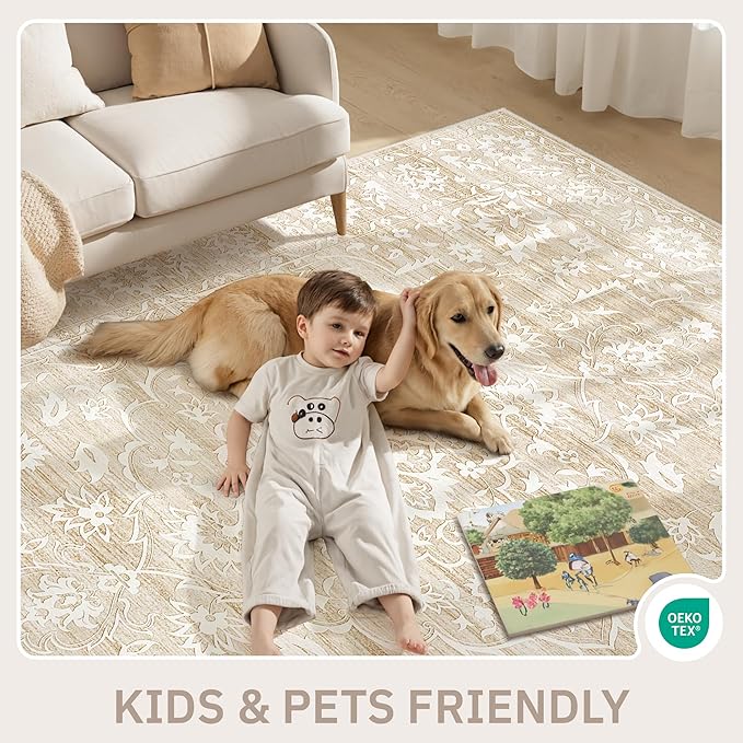 Alfombra Soalmost 8x10 Lavable Antideslizante Vintage Beige miniatura 9