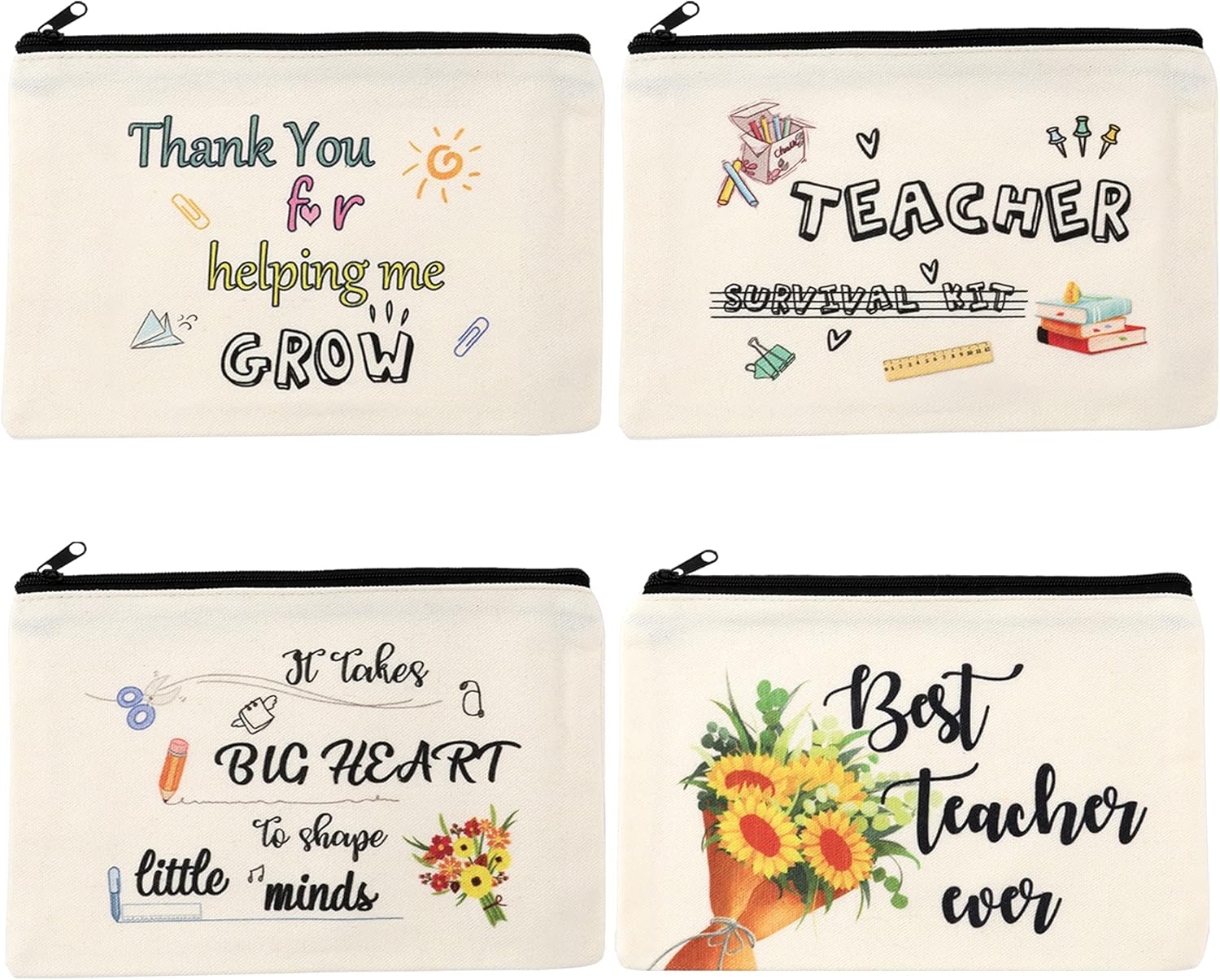 12 Pieces Teacher Makeup Bag Survival Kit Thank You Cosmetic Bag