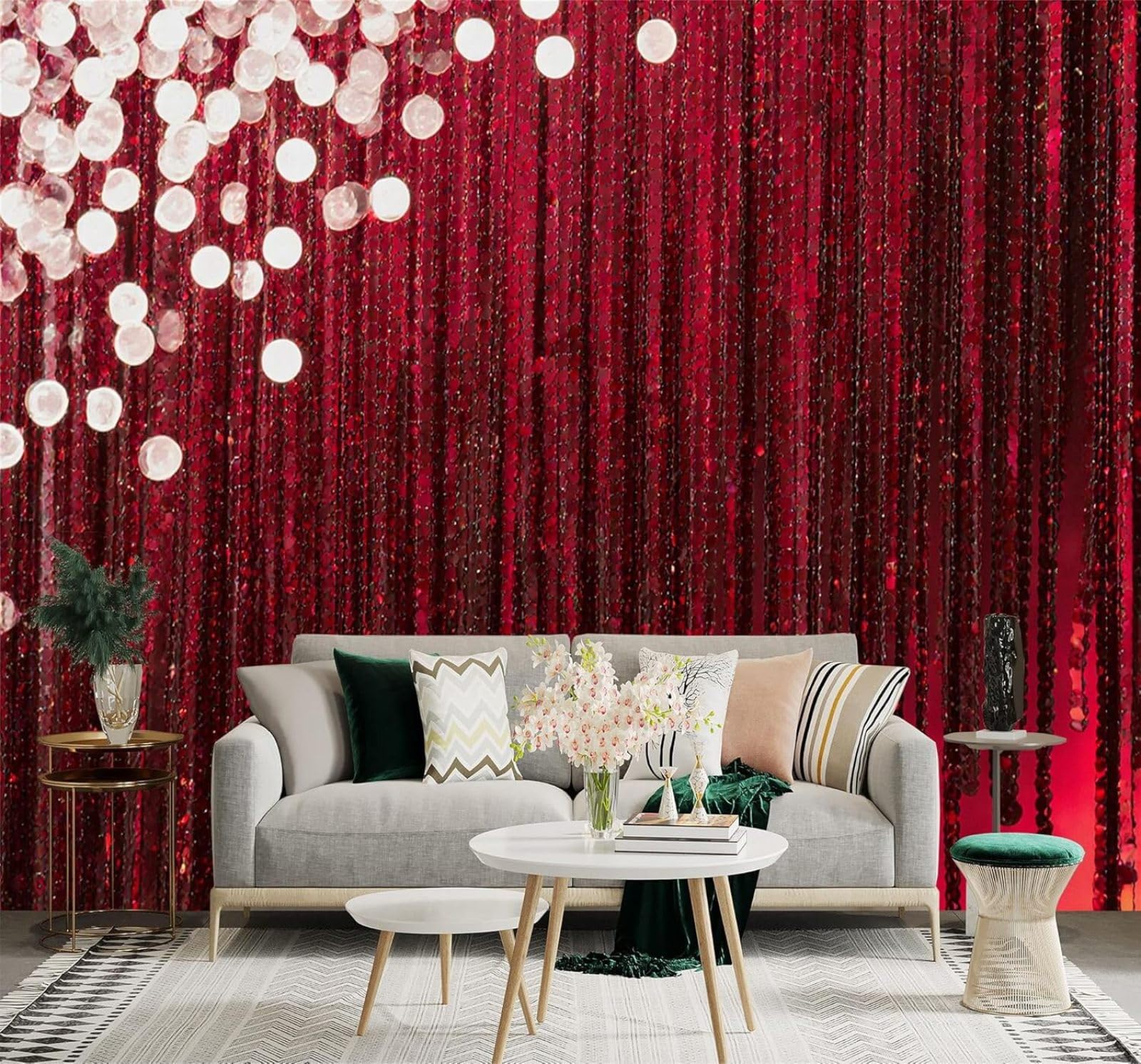 Tzxztt Red Glitter Curtains Glitter Sequins Spotlights Modern 3D Wallpaper Premium Textured Silk Neutral Tones Material Ideal for Living Room Bedroom-400cm×280cm