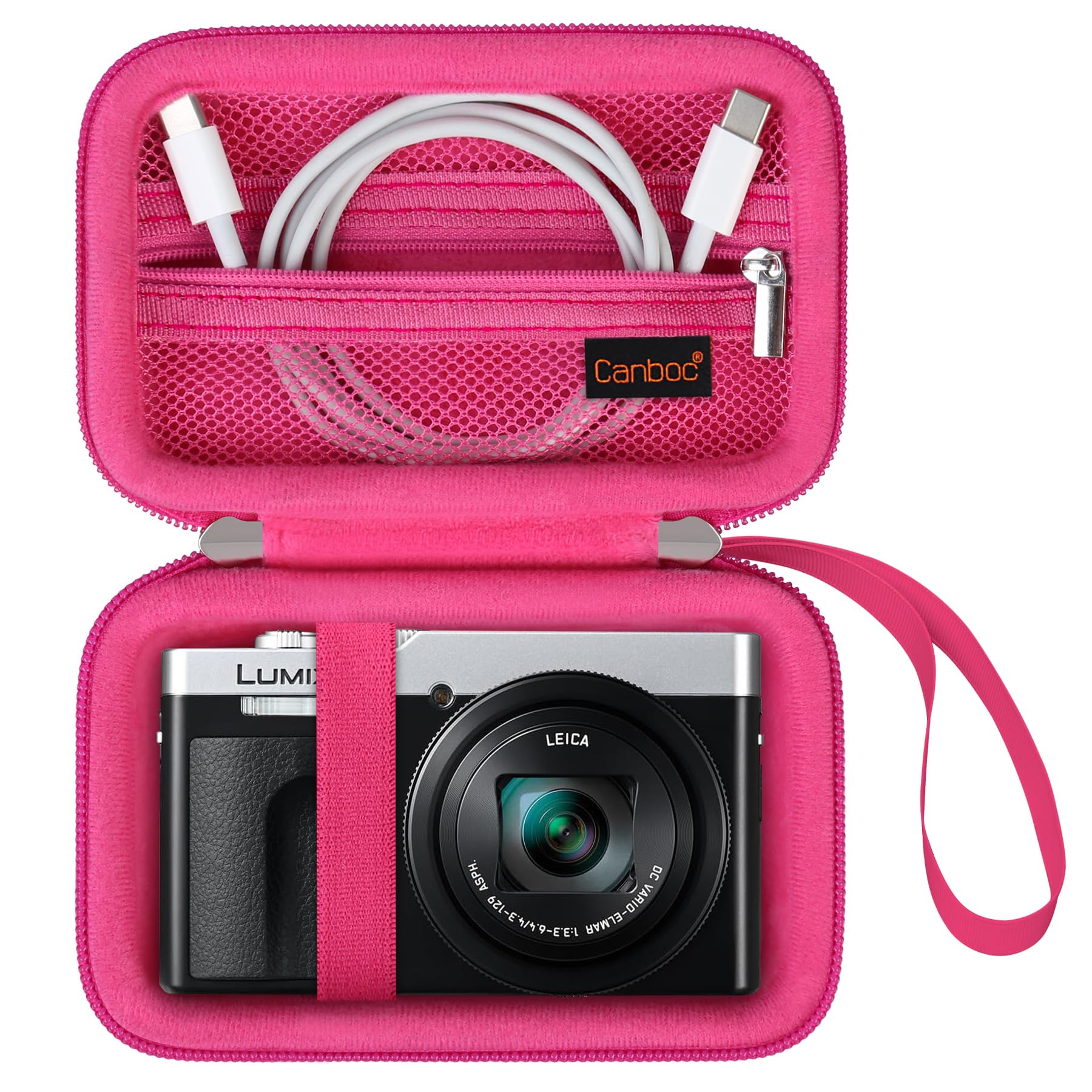 Canboc Tragetasche für Panasonic LUMIX DC-TZ99E/LX10/ZS80/ZS100/ZS70/ZS200/ZS60 4K Digitalkamera, Point and Shoot Kameratasche, Reißverschluss Mesh Tasche passt USB Kabel, Batterien, Rosered