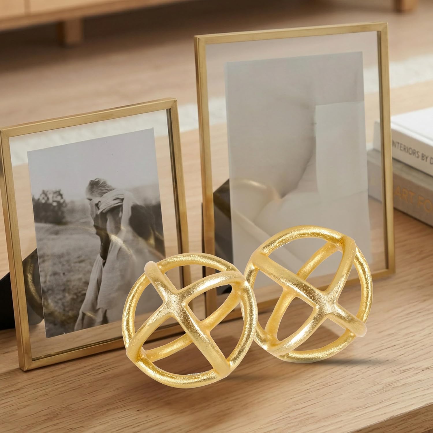 Alpha Living Home Accent Decorative Balls Set of 3 - Modern Metal Spheres for Bowls, Trays, Shelves - Elegant Modern Table Centerpiece Orbs for Living Room, Office, Coffee Table (Gold)