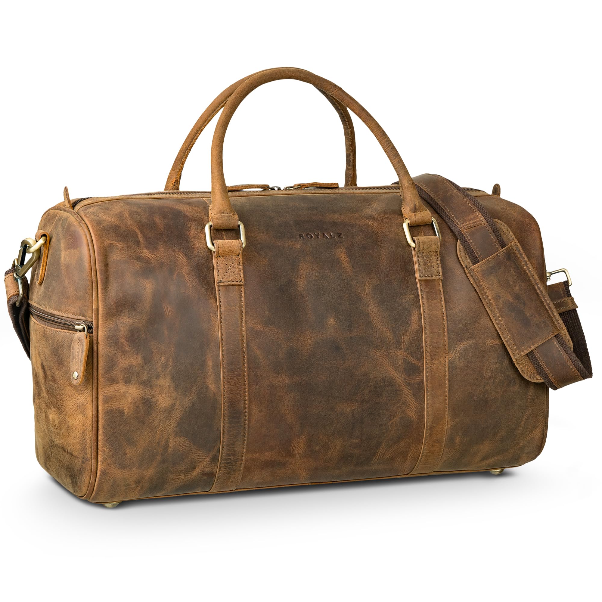 ROYALZ Palermo Echtleder Weekender Herren Leder klein zum Umhängen - Kleine Reisetasche Handgepäck Größe für Kurztrips Business Reisen und Premium Sporttasche;Farbe:Nevada braun