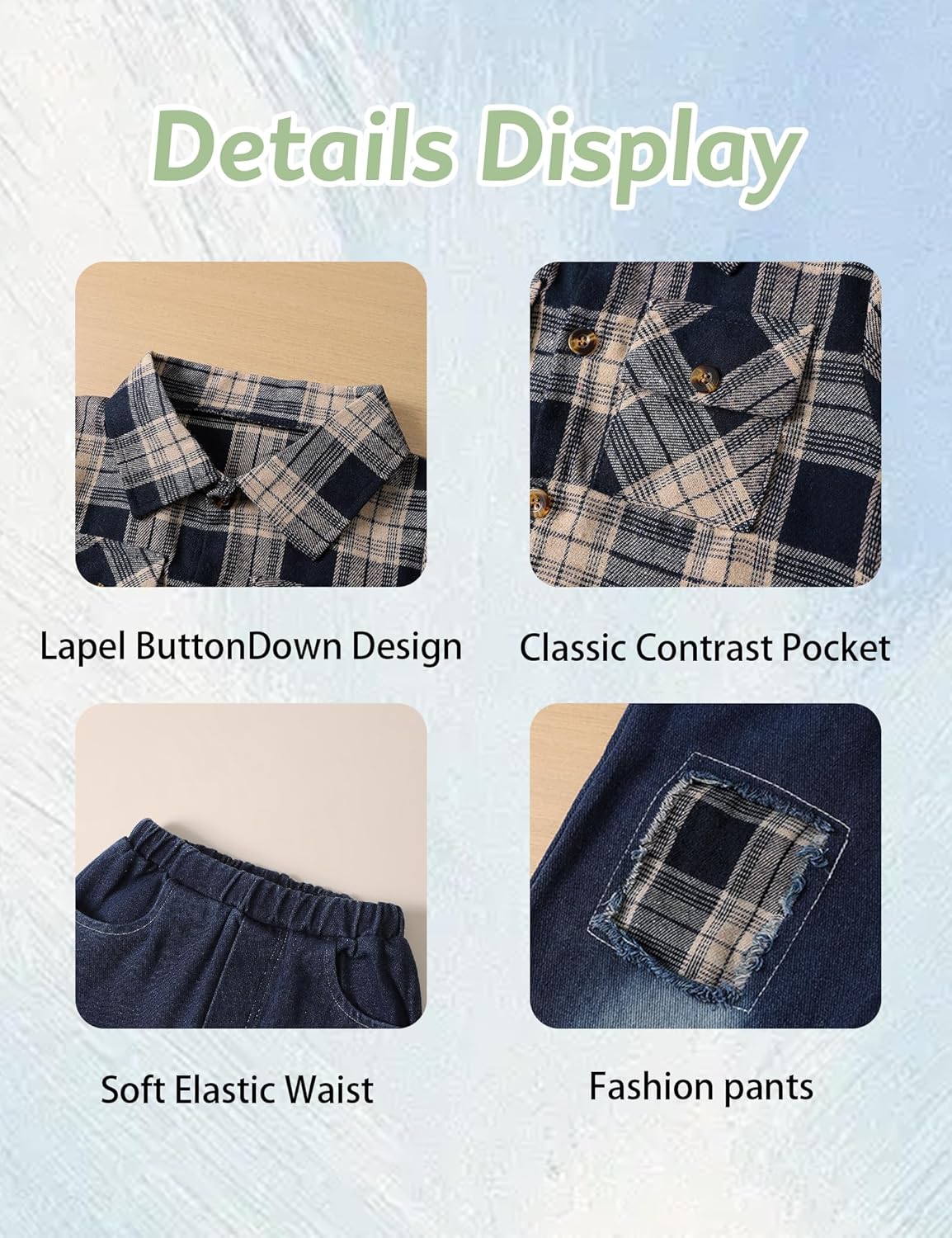 Toddler Boy Clothes Plaid Shirt Jacket White T-shirt and Jeans Pants 3PCS Boys Fall Winter Outfits for 2-7 Years - Image 5