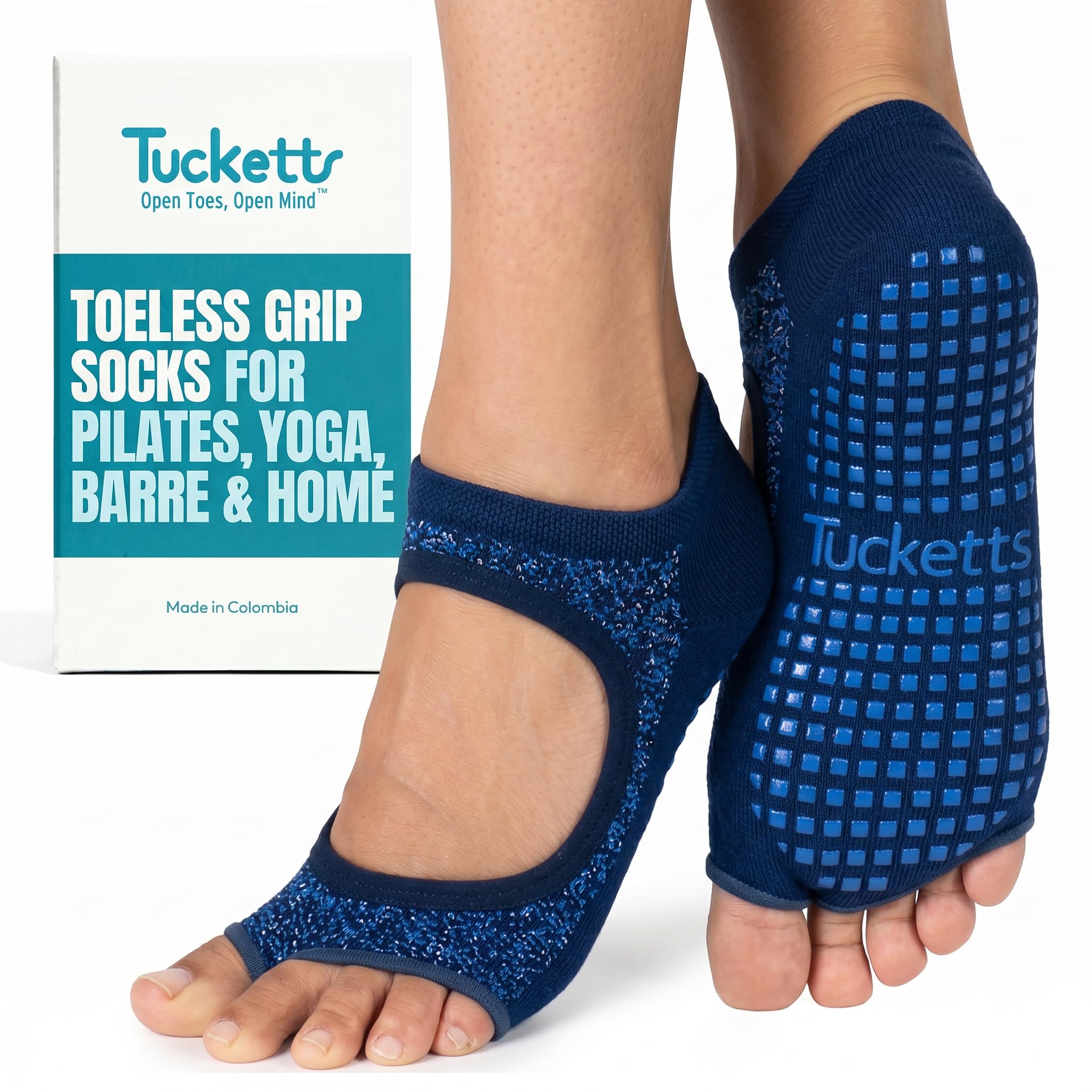 Tucketts Toeless Pilates Socks with Grips for Women, Non-Slip Barre Yoga Socks with Grips for Barefoot Workouts, Sizes 5-13, Starry Night, Small-Medium