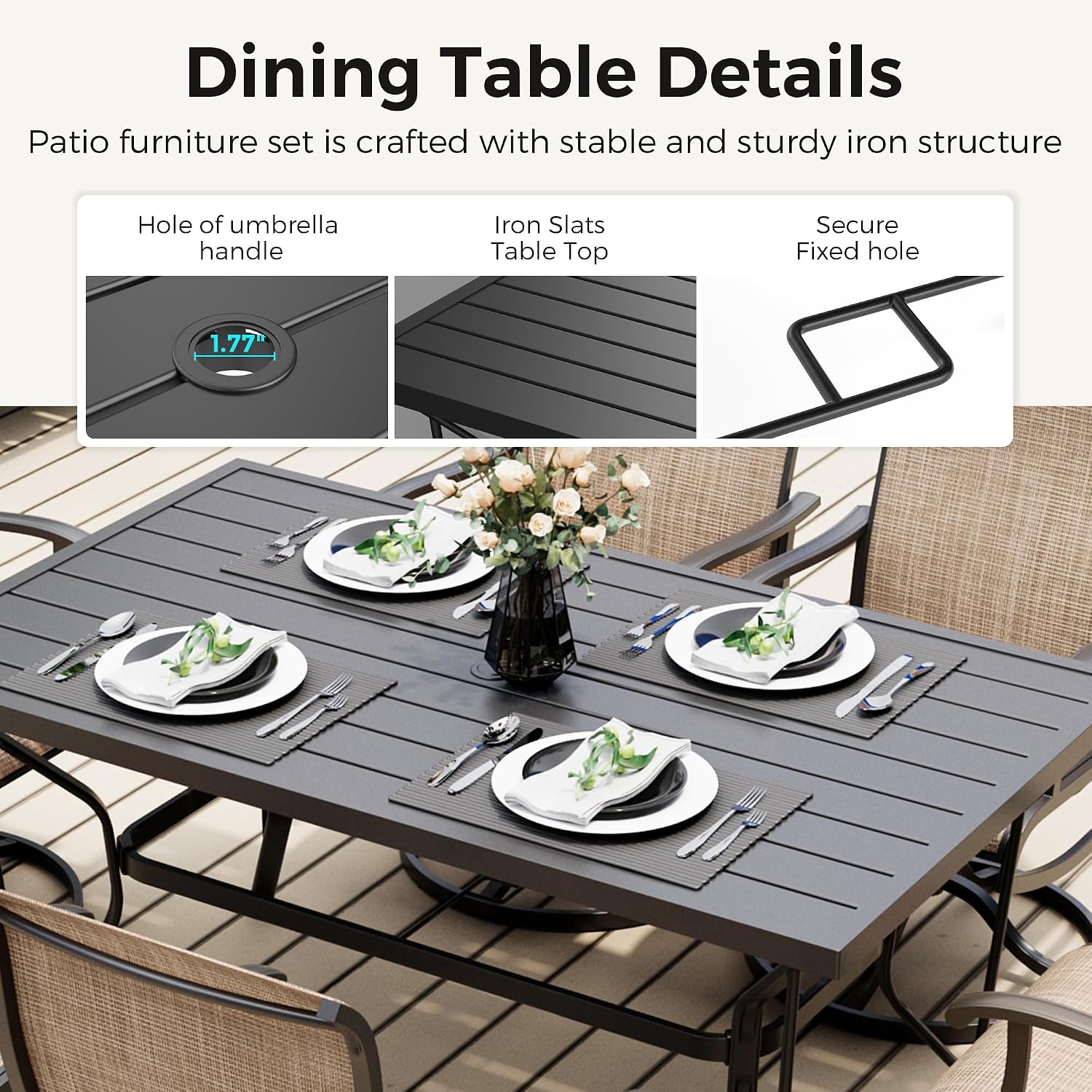 Pamapic 7-Piece Patio Dining Furniture Set with Swivel Chairs, Outdoor Table & 6 Textilene Chairs for Garden, Backyard, Pool, Deck, Beige