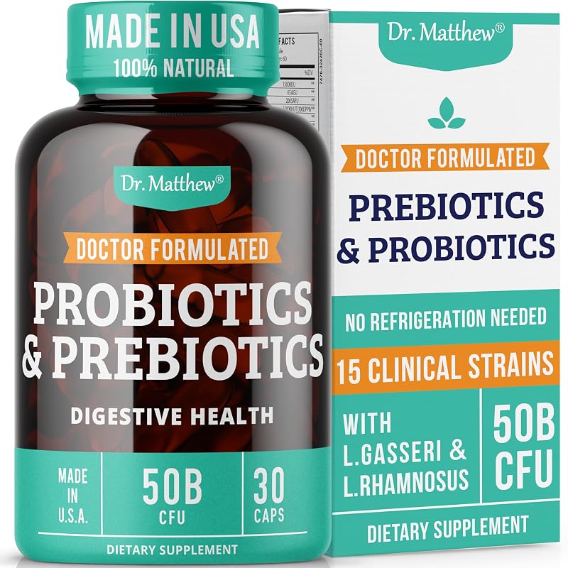 Dr. Matthew – Suplemento prebiótico e probiótico com 50 bilhões de UFC, 30 cápsulas