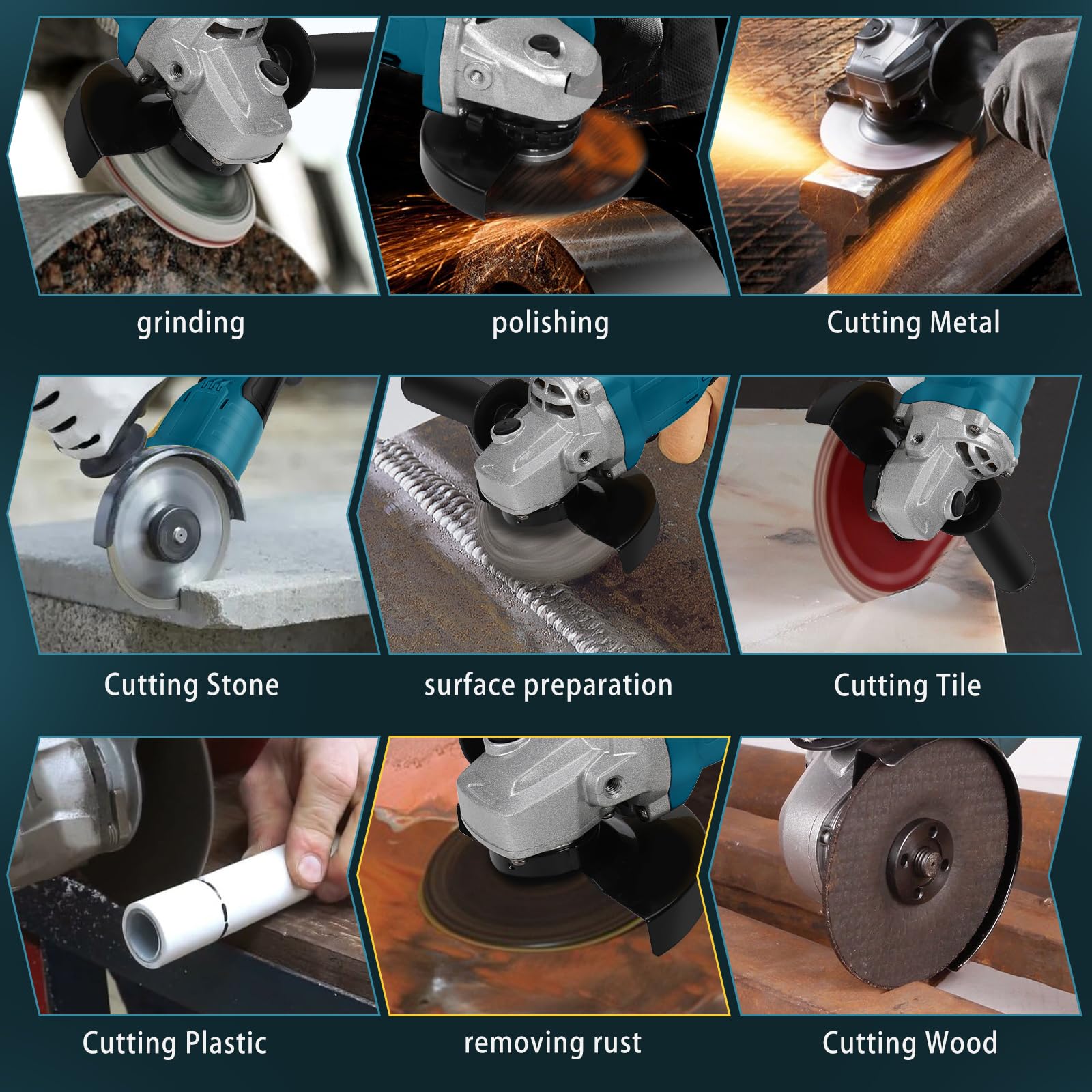 Amoladora angular de batería compatible con batería de litio Makita de 18 V, amoladora angular eléctrica sin escobillas con diámetro de disco de 125 mm, 3000-10000 rpm, para una separación y lijado