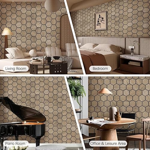 Miniatura 6 de Paneles de pared para pared interior  4 paneles de pared hexagonales  Paneles acústicos hexagonales  Paneles de chapa de madera de nogal natural a