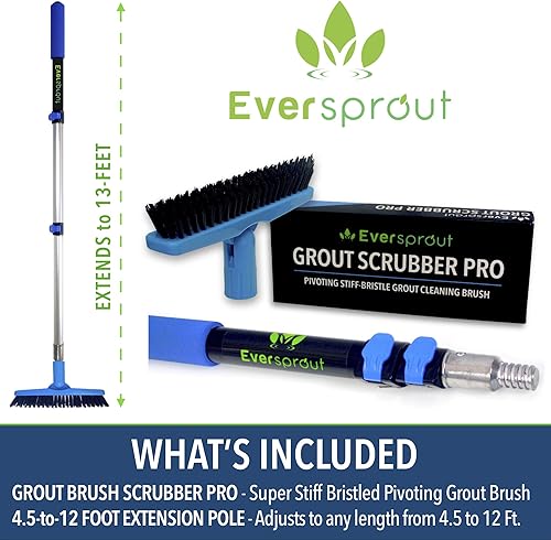 Miniatura 5 de EVERSPROUT Cepillo de lechada profesional de 5 a 12 pies con poste de mango largo  Cerdas rígidas en forma de V construidas para esquinas y suciedad