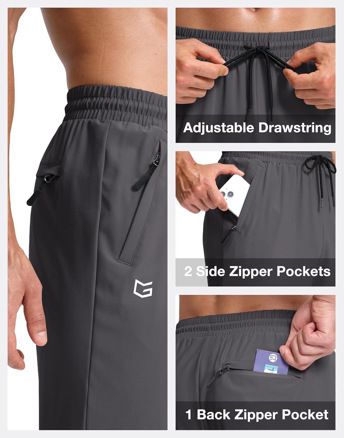 G Gradual Men's Lightweight Pants with 3 Zipper Pockets Athletic Workout Sweatpants Quick Dry Running Hiking Pants for Men - Image 5
