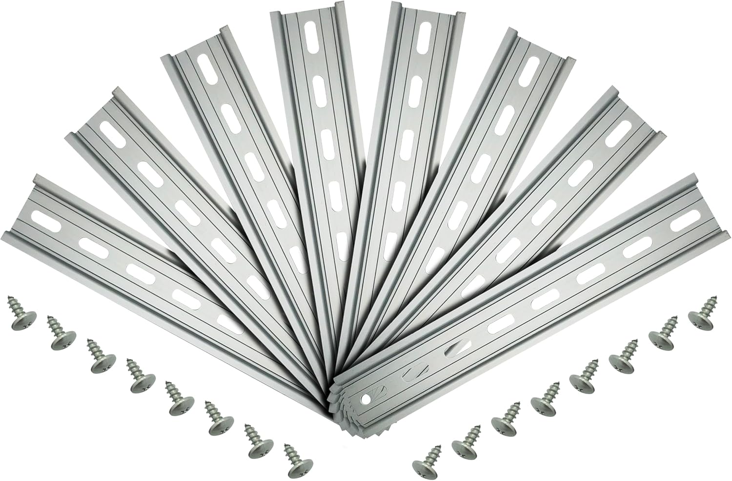 8 Pieces DIN Rail Slotted Aluminum 8" Inches Long 35mm Width with 16 #10 Stainless Steel Screws for Hardware Components Mounting