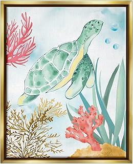 Stupell Industries Turtle Coral Reef Bubbles Floating Framed Wall Art, Design by House of Rose