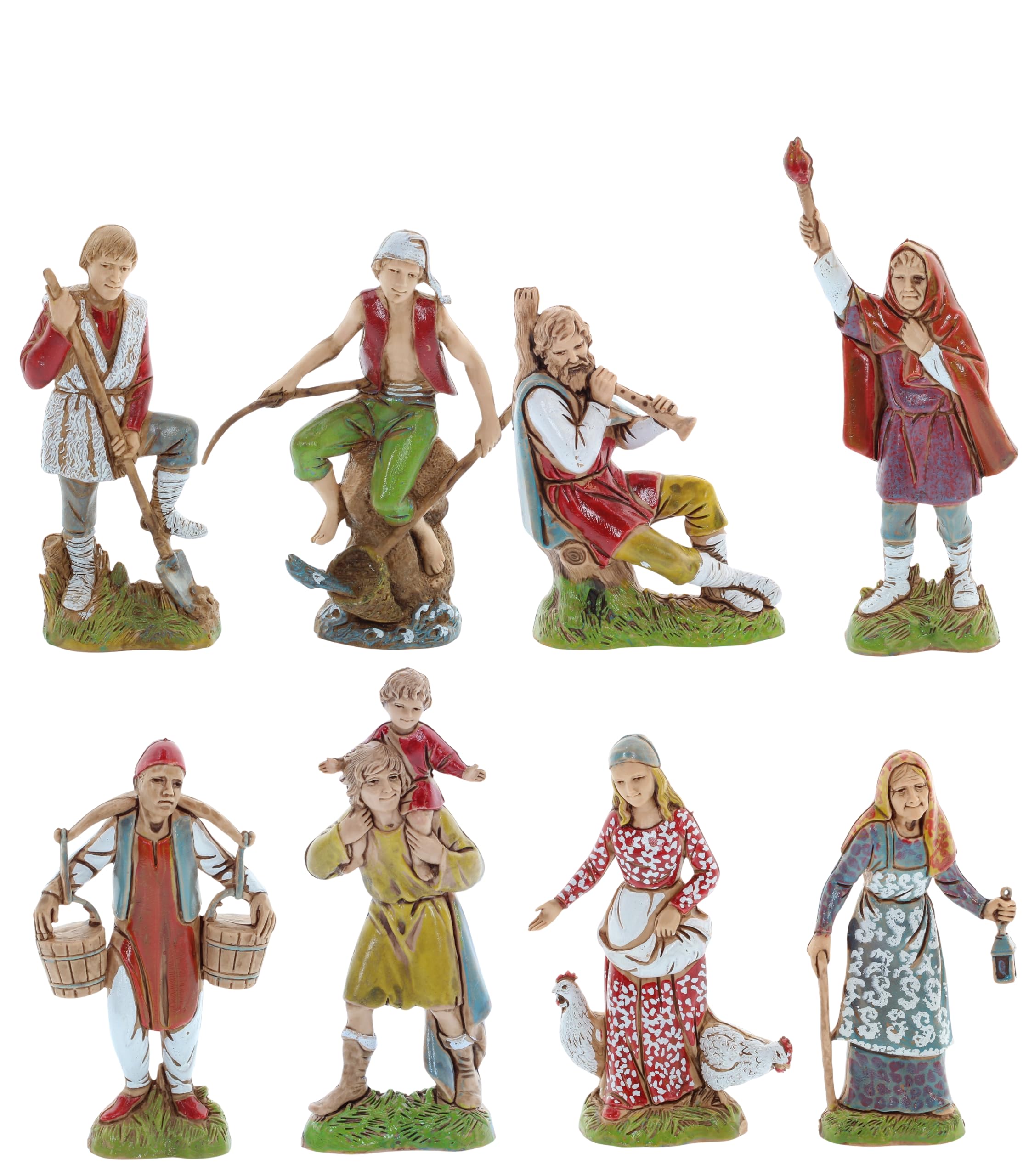Lot De 10 Figurines Bergers Pour Crèche De Noël - Hauteur Max 6,6 Cm - Échelle 1:30 - Fabriqué En Italie Par Martino Landi