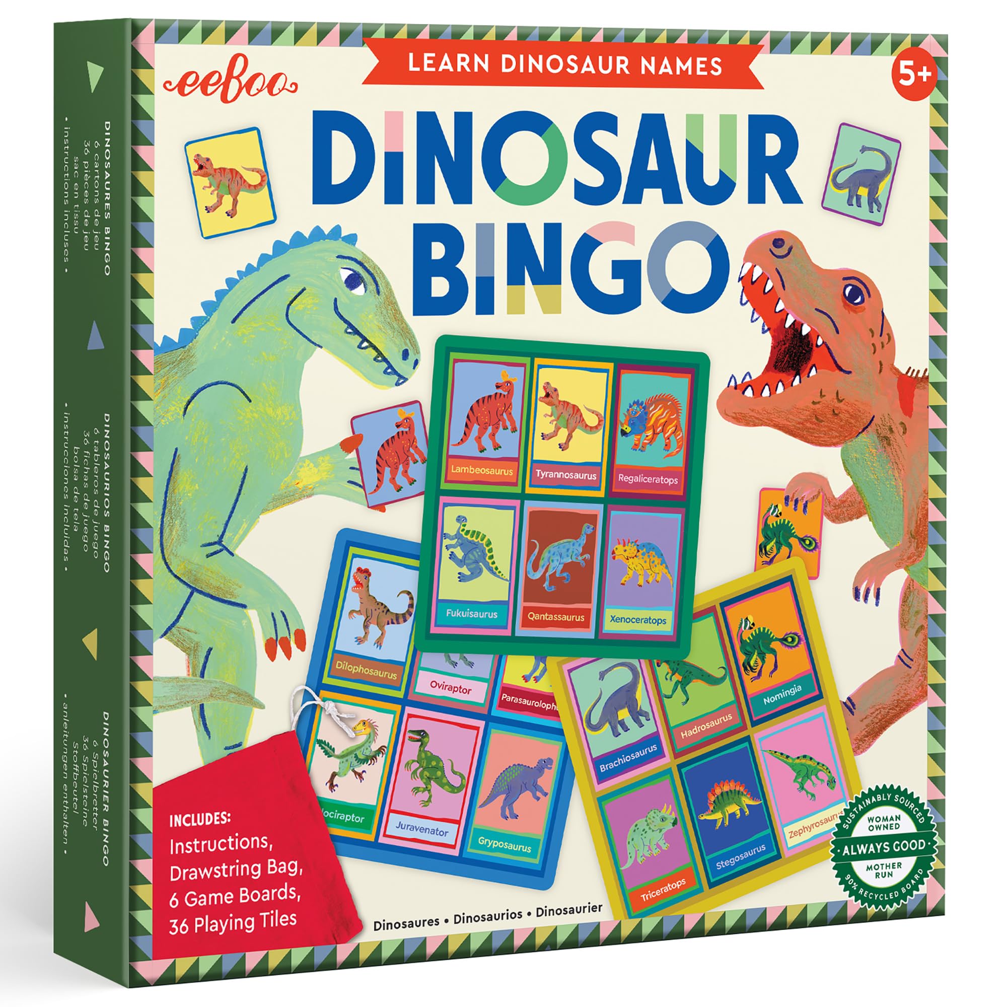 eeBoo: Dinosaur Bingo for Kids Ages 5+, Prehistoric Theme Learning Game that Teaches Dinosaur Names &amp; Builds Vocabulary