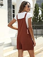 Vista 3 de Yeokou Overol corto de algodón y lino para mujer, estilo casual, con bolsillos, para verano