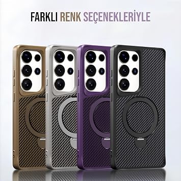 Samsung Carbon Fiber Material Stand from Babylon Strong Shock Absorbing Premium Case with Lens Frame and Non-Yellowing (Black, Galaxy S25 Ultra)