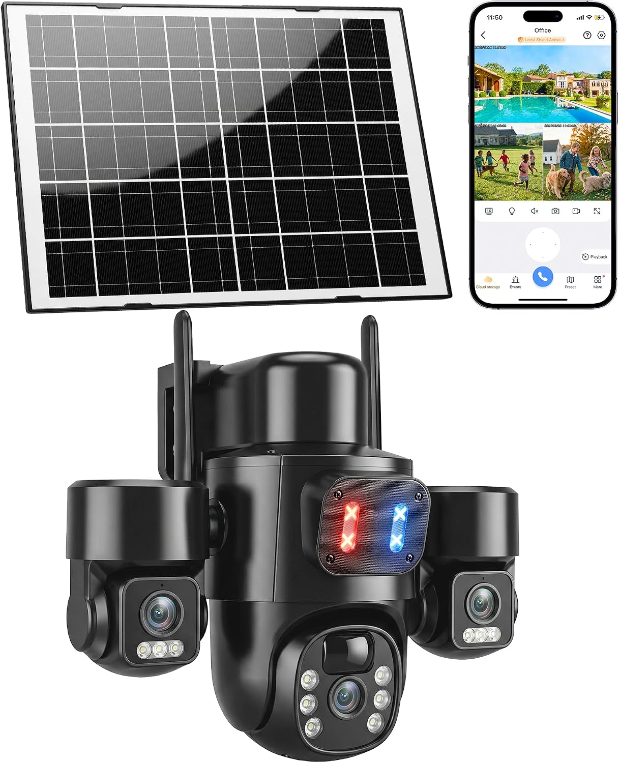 KEPEAK Solar Security Cameras Wireless Outdoor, Triple Lens Cameras for Home Security, 360°Coverage, Pan & Tilt, No Blind Spots, Color Night Vision