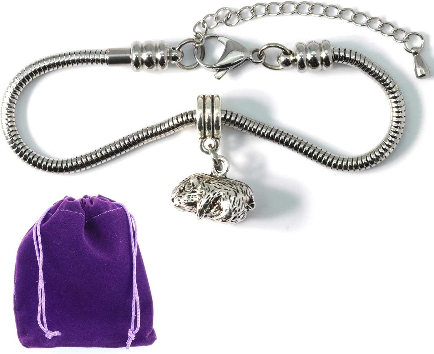 Dave The Bunny Hamster Bracelet - Guinea Pig Jewelry Jewlry Guinea Pig Bracelet Gerbil Accessories Stuff Gift for Men Women Stainless Steel for a Guinea Pig Memorial